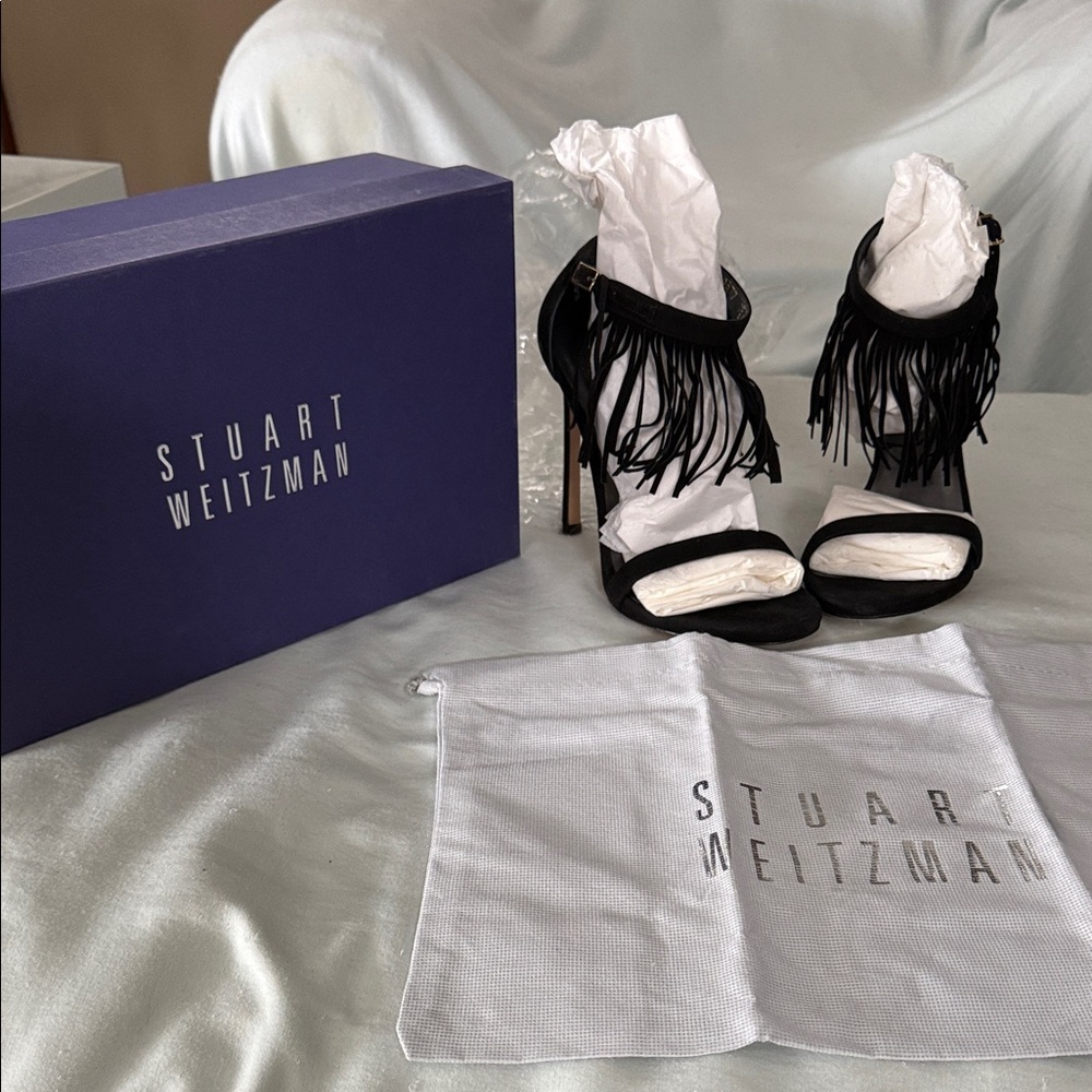 Stuart Weitzman Black Fringe Heels